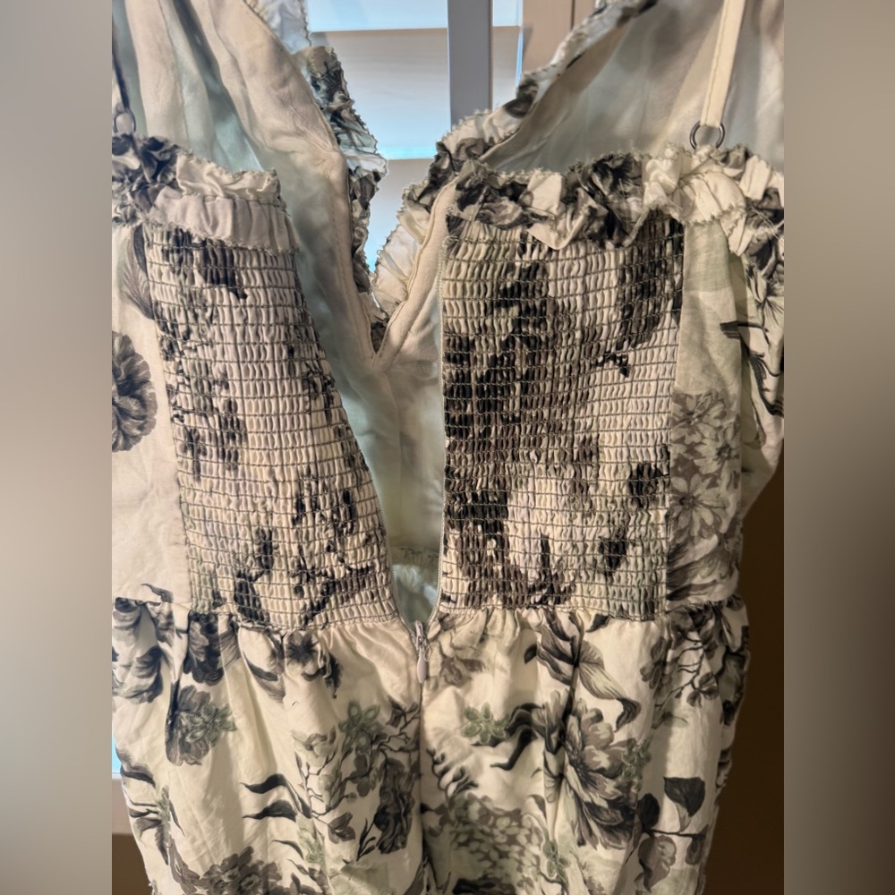Anthropologie Olive and Cream Floral Midi Dress Size XS. *FLAW - Picture 8 of 10